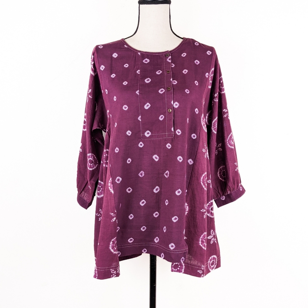 🦋LAST🦋 NWT Kopal Longaya Top, Magenta Flower Dot Shibori, Size Small